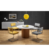 BRUNO stół okrągły, biały marmur / orzechowy (2p1szt)