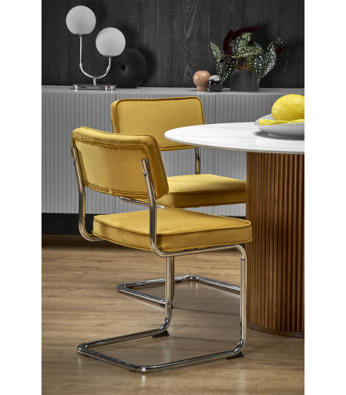 BRUNO stół okrągły, biały marmur / orzechowy (2p1szt)