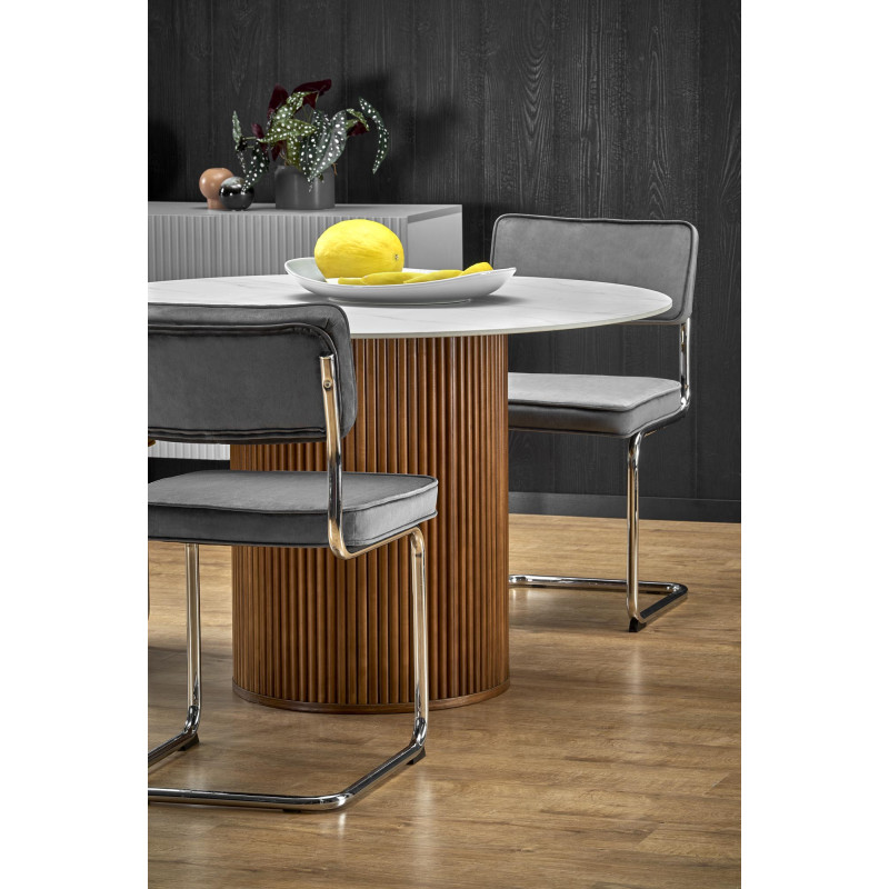 BRUNO stół okrągły, biały marmur / orzechowy (2p1szt)