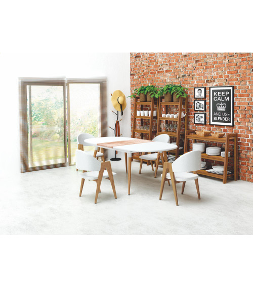 CALIBER stół rozkładany biały / dąb san remo (1p1szt)