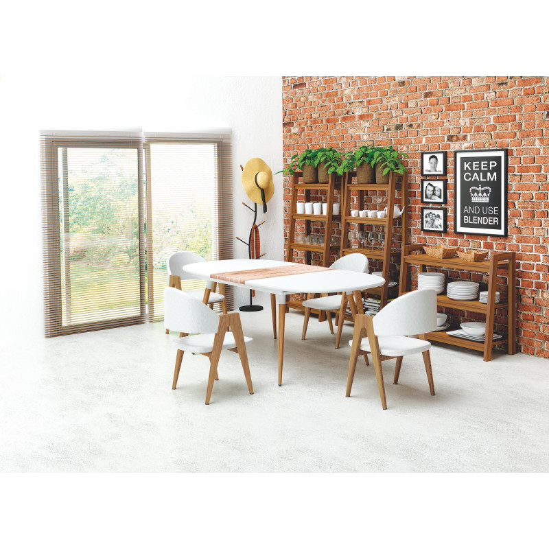 CALIBER stół rozkładany biały / dąb san remo (1p1szt)