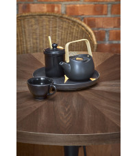 CARMELO stół okrągły, blat - orzech, noga - czarny (3p1szt)