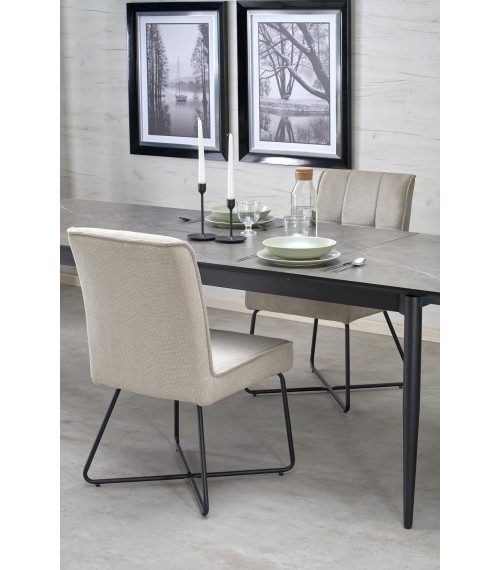 CHARLES stół rozkładany, blat - popielaty marmur, nogi - czarny