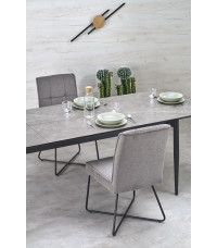 CHARLES stół rozkładany, blat - popielaty marmur, nogi - czarny