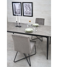 CHARLES stół rozkładany, blat - popielaty marmur, nogi - czarny