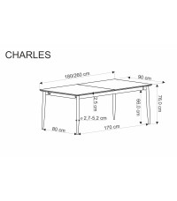 CHARLES stół rozkładany, blat - popielaty marmur, nogi - czarny