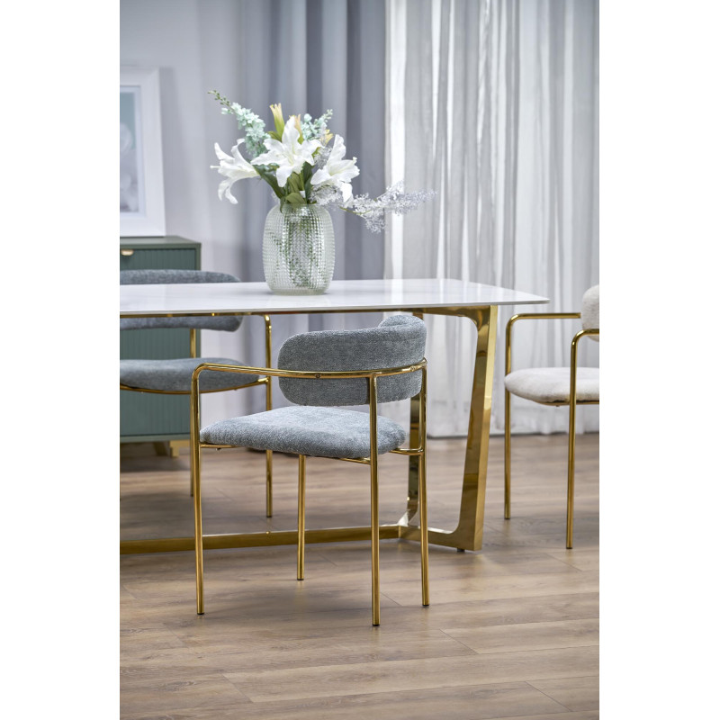 CLEMENTE stół blat - biały marmur, nogi - złoty (2p1szt)