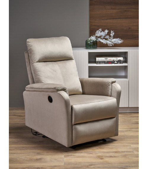 CROCUS fotel wypoczynkowy z funkcją elektrycznego rozkładania, beżowy (1p1szt)