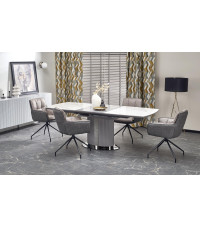 DANCAN stół rozkładany, biały marmur / popielaty / jasny popielaty / czarny (3p1szt))