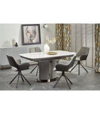 DANCAN stół rozkładany, biały marmur / popielaty / jasny popielaty / czarny (3p1szt))