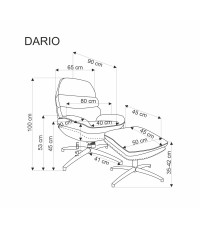 DARIO fotel wypoczynkowy z podnóżkiem oraz z funkcją kołyski, popielaty (1p1szt)