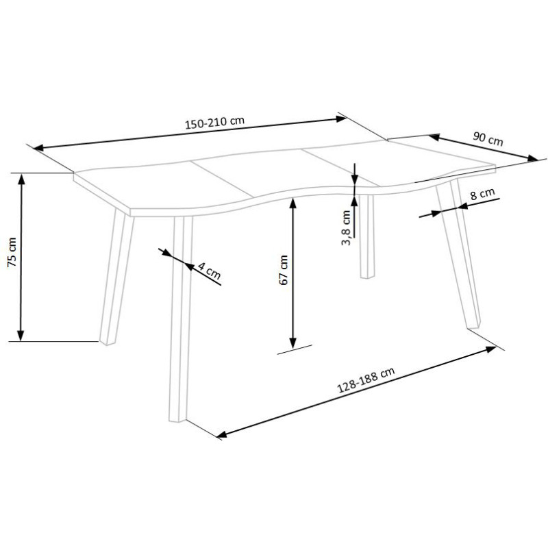 DICKSON stół rozkładany 150-210/90 cm, blat - naturalny, nogi - czarny (2p1szt)
