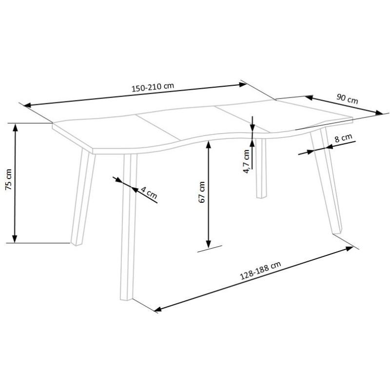 DICKSON stół rozkładany 150-210/90 cm, blat - naturalny, nogi - czarny (2p1szt)