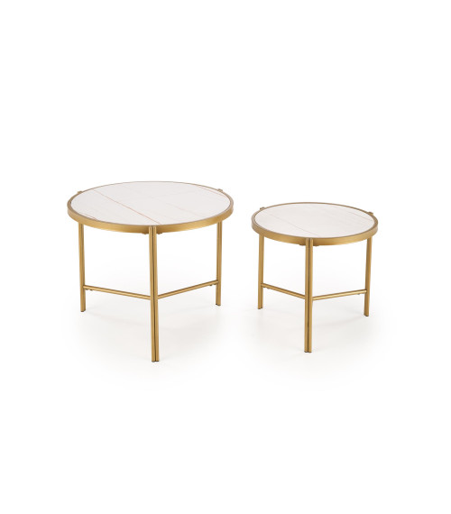 FATIMA zestaw 2 ław, biały marmur / złoty (1p1szt)