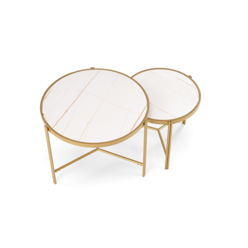 FATIMA zestaw 2 ław, biały marmur / złoty (1p1szt)