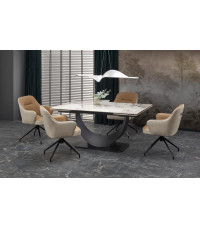 FERNANDO stół rozkładany, blat - biały marmur, nogi - czarny (3p1szt)