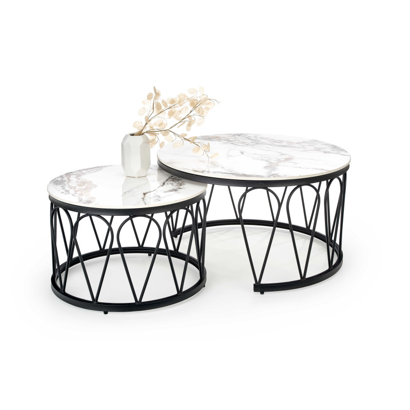 FORMOSA zestaw 2 ław, biały marmur / czarny (2p1szt)