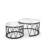 FORMOSA zestaw 2 ław, biały marmur / czarny (2p1szt)