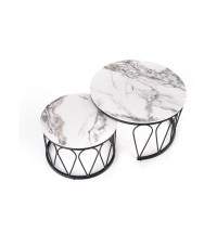 FORMOSA zestaw 2 ław, biały marmur / czarny (2p1szt)