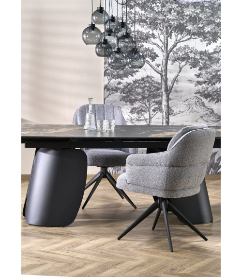 FORUM stół rozkładany, czarny marmur / czarny (3p1szt)