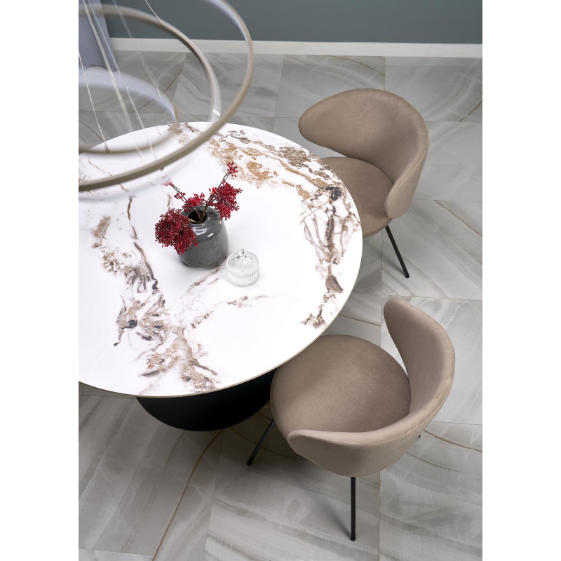 GARET stół okrągły, biały marmur / czarny (2p1szt)