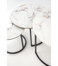GILDA zestaw 3 ław, biały marmur / czarny (1p1set)