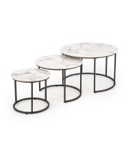 GILDA zestaw 3 ław, biały marmur / czarny (1p1set)