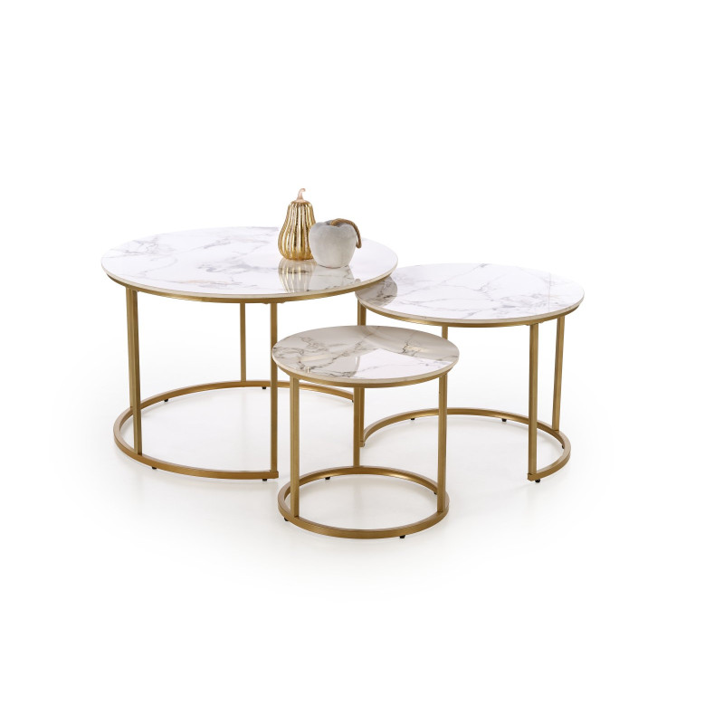 GILDA zestaw 3 ław, biały marmur / złoty (1p1set)