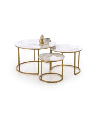 GILDA zestaw 3 ław, biały marmur / złoty (1p1set)
