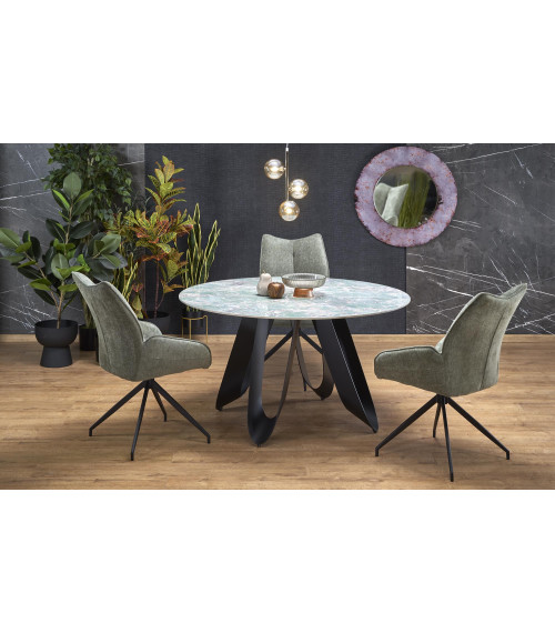 GIOVANI stół okrągły, blat - zielony marmur, nogi - czarny (2p1szt)