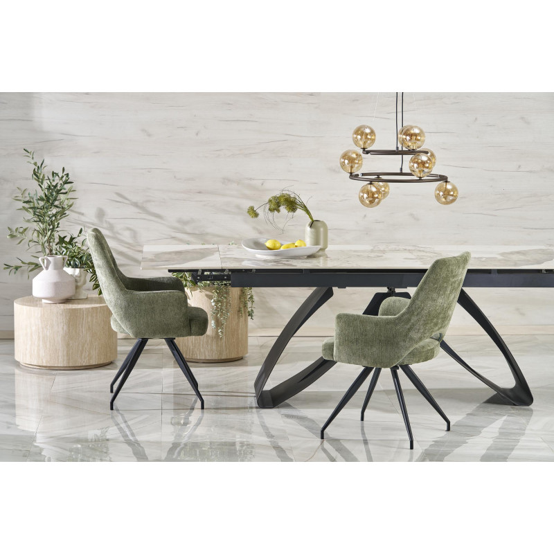 HILARIO stół rozkładany, blat - biały marmur, nogi - czarny (3p1szt)