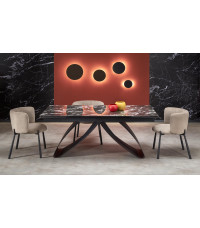 HILARIO stół rozkładany, blat - czarny marmur, nogi - czarny (3p1szt)