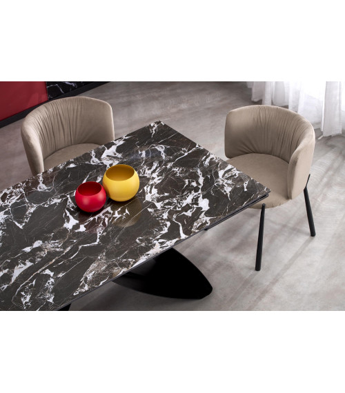 HILARIO stół rozkładany, blat - czarny marmur, nogi - czarny (3p1szt)