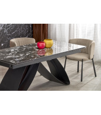 HILARIO stół rozkładany, blat - czarny marmur, nogi - czarny (3p1szt)
