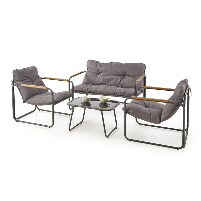 HUDSON, zestaw ogrodowy ( sofa, fotel 2x, ława ), popielaty / brązowy (1p1zestaw) HUDSON, zestaw ogrodowy ( sofa, fotel 2x, ława ), popielaty / brązowy (1p1zestaw)