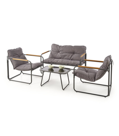 HUDSON, zestaw ogrodowy ( sofa, fotel 2x, ława ), popielaty / brązowy (1p1zestaw)