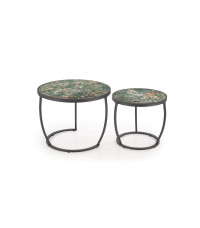 INES zestaw 2 ław, zielony marmur / czarny (1p1set)