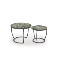 INES zestaw 2 ław, zielony marmur / czarny (1p1set)