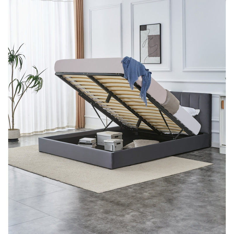 KATARINA  łóżko z pojemnikiem na pościel, popielaty (2p1szt)