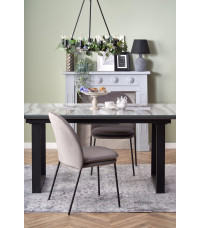 MARLEY stół rozkładany blat - biały marmur /  popielaty, nogi - czarny (2p1szt)