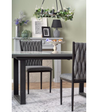 MARLEY stół rozkładany blat - biały marmur /  popielaty, nogi - czarny (2p1szt)