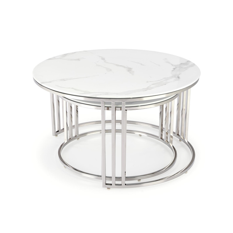 MERCURY 2 zestaw 2 ław, stelaż - srebrny, szkło - biały marmur (1p1szt)