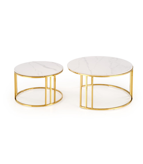 MERCURY 3 zestaw 2 ław, zestaw 2 ław, kolor: biały marmur / złoty (2p1szt)