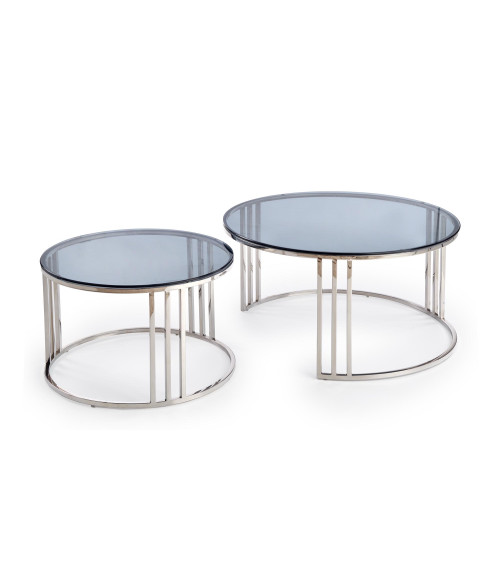 MERCURY zestaw 2 ław, stelaż - srebrny, szkło - dymiony (1p1szt)