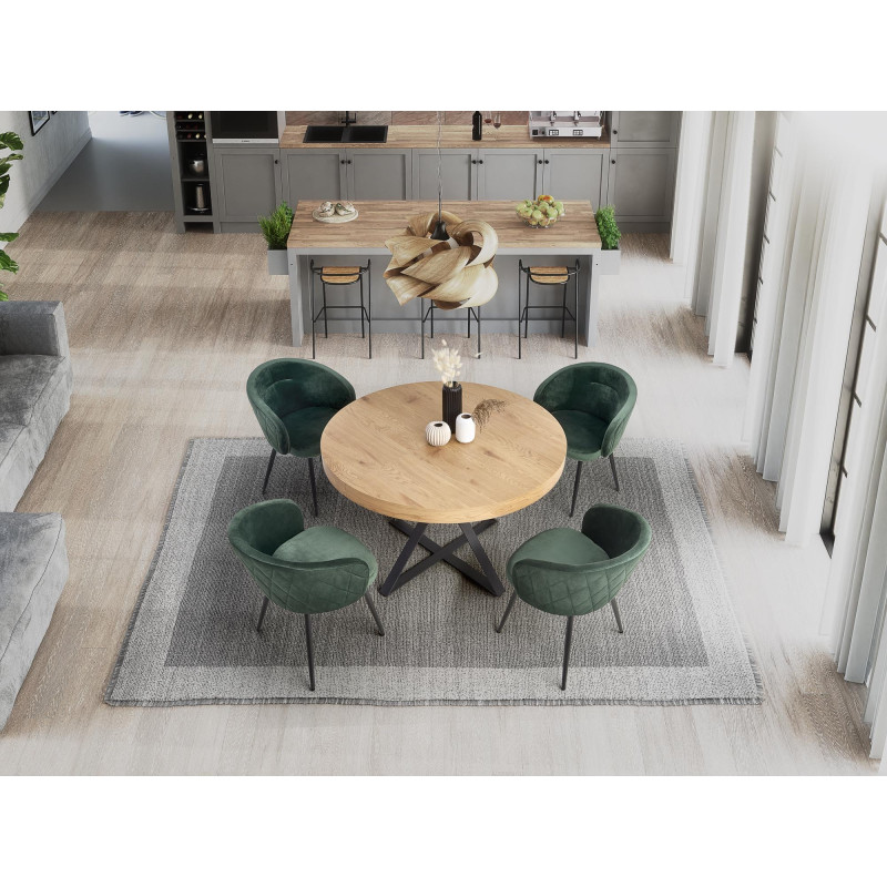 MERCY stół rozkładany, blat - dąb złoty, nogi - czarny (2p1szt)