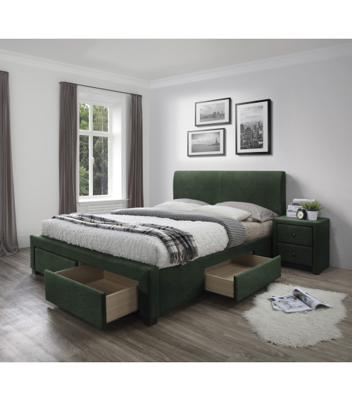MODENA 3 łóżko z szufladami ciemny zielony velvet (6p1szt)