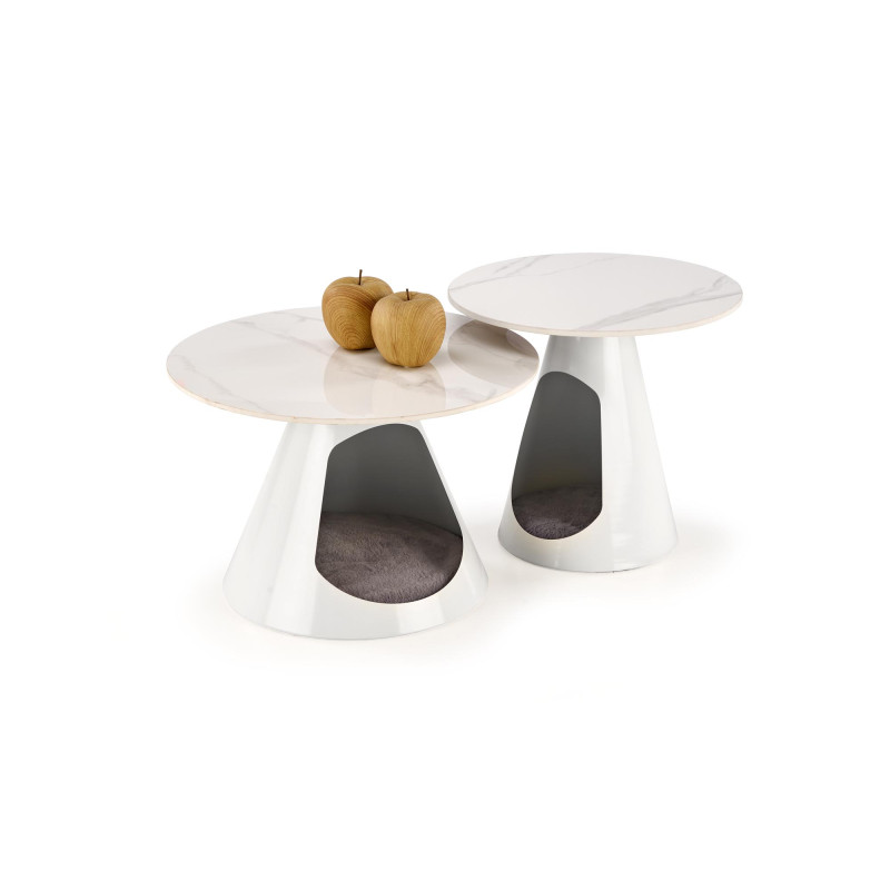 OSARIO zestaw 2 ław biały marmur / biały (2p1szt)