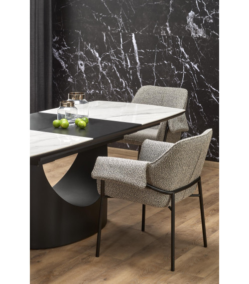 OSMAN stół rozkładany, biały marmur / czarny (2p1szt)