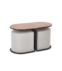 PAMPA, ława z pufami, blat: orzech, nogi: czarny, pufa: popielaty (1p1szt)