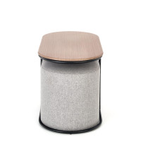 PAMPA, ława z pufami, blat: orzech, nogi: czarny, pufa: popielaty (1p1szt)